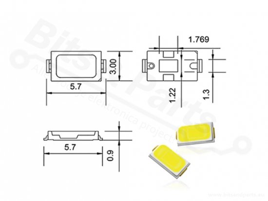LED SMD 5730 Yellow/Orange - 5.7x3x0.9mm (5 pieces)